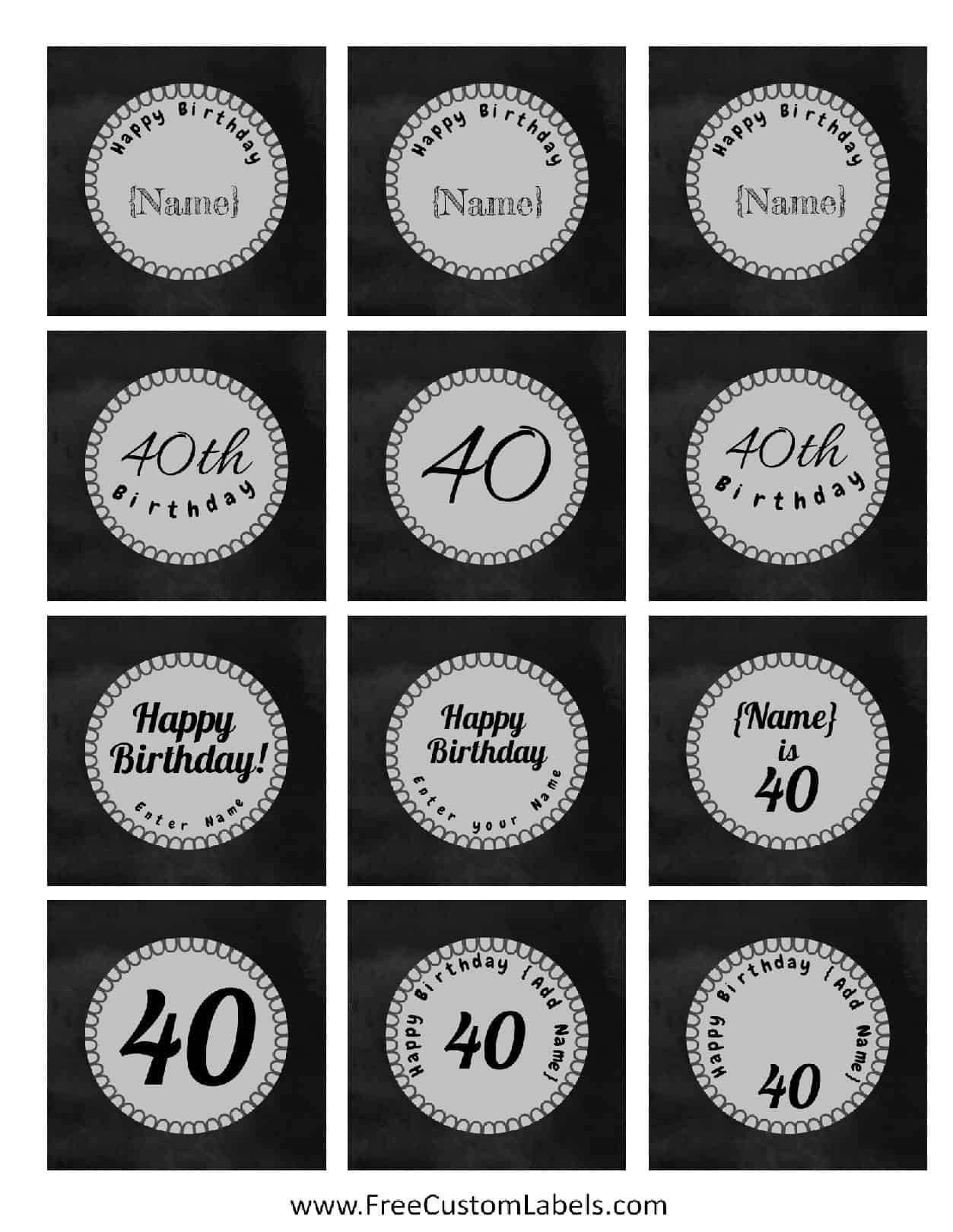 40th Birthday Cupcake Toppers Free Customizable