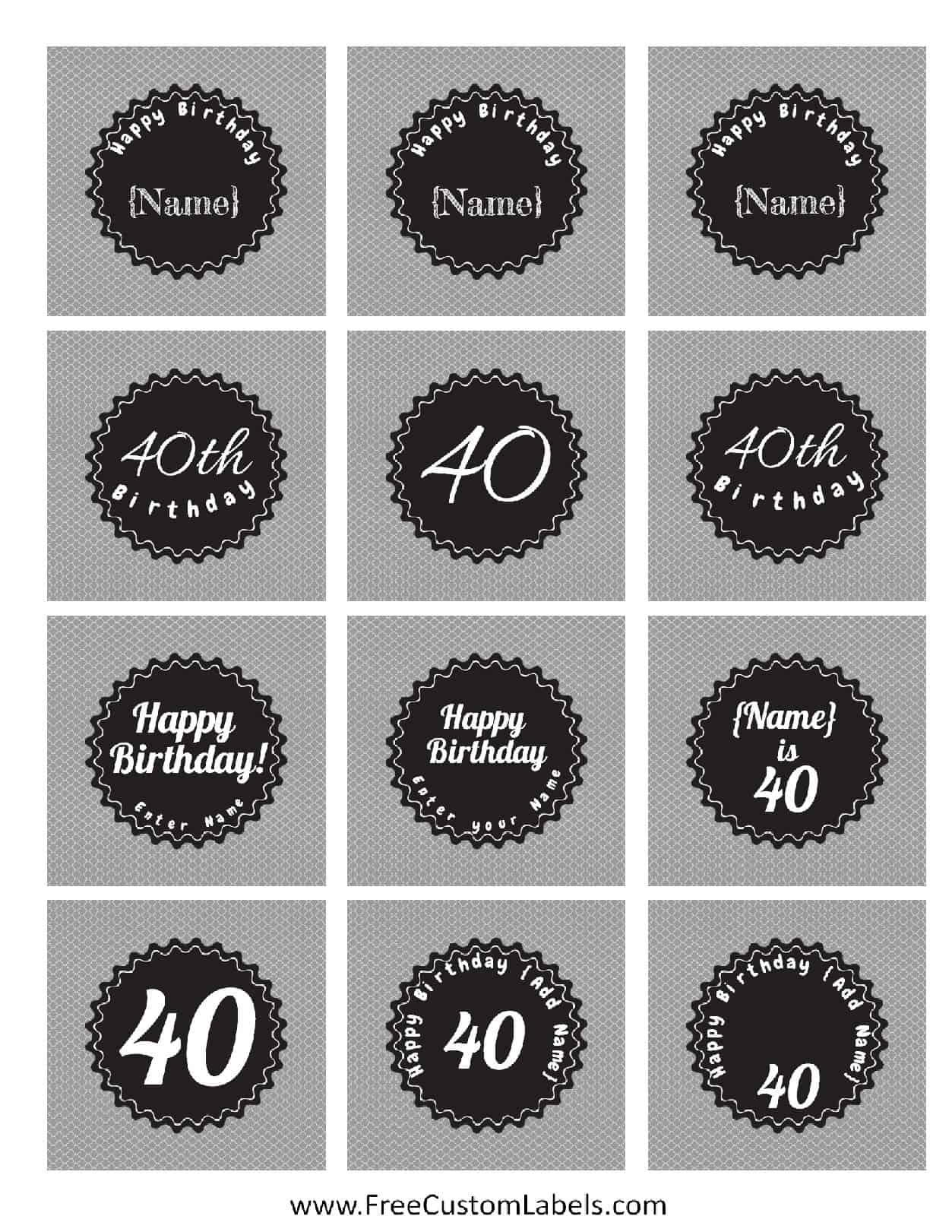 40th Birthday Cupcake Toppers - Free & Customizable