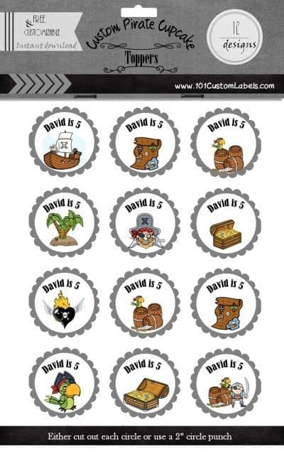 custom pirate cupcake toppers