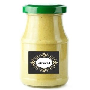 black and gold label on jar of mustarf