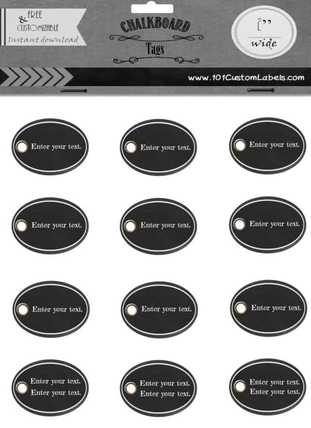 chalkboard tags with an oval shape and a width of 2 inches