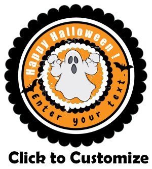 Halloween printable with a ghost in black, orange and white