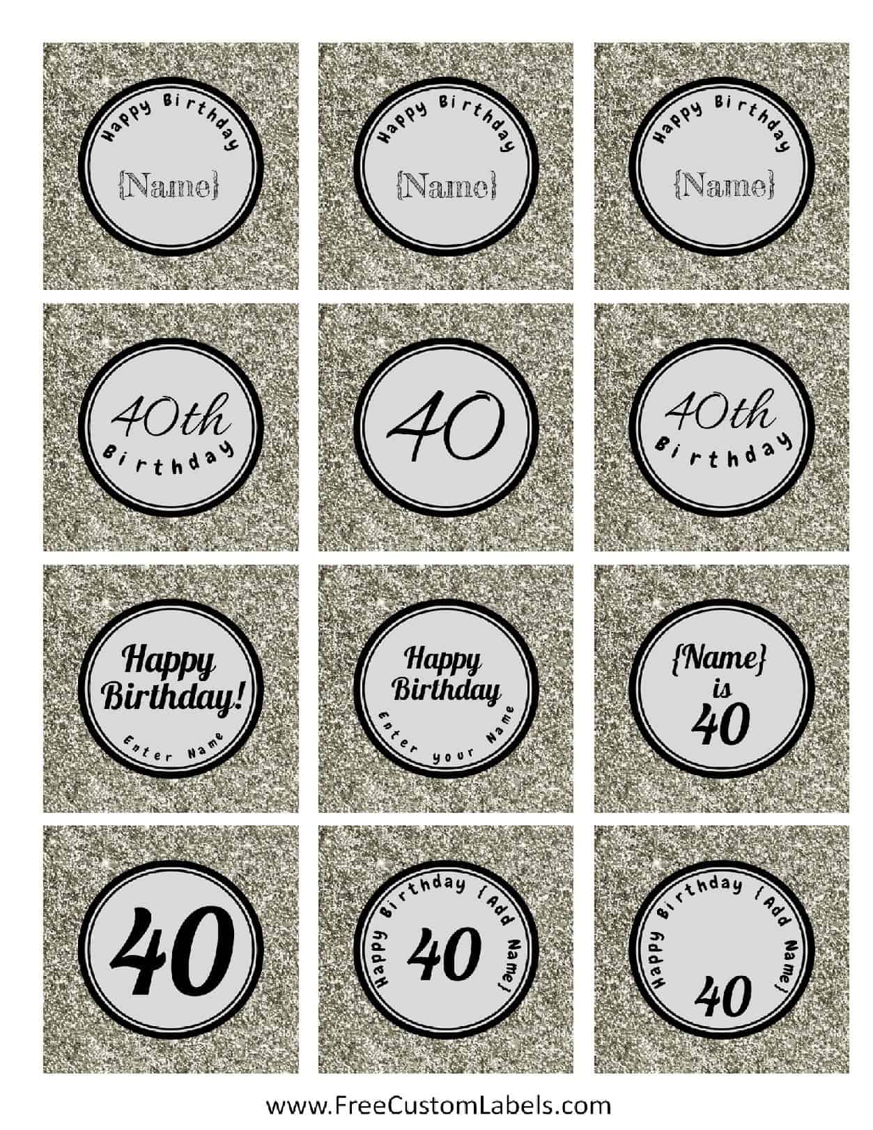 40th Birthday Cupcake Toppers Free Customizable