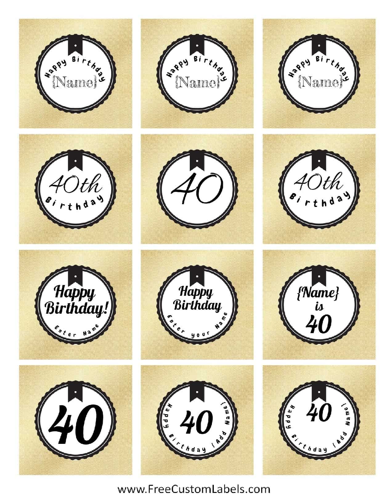 40th Birthday Cupcake Toppers Free Customizable