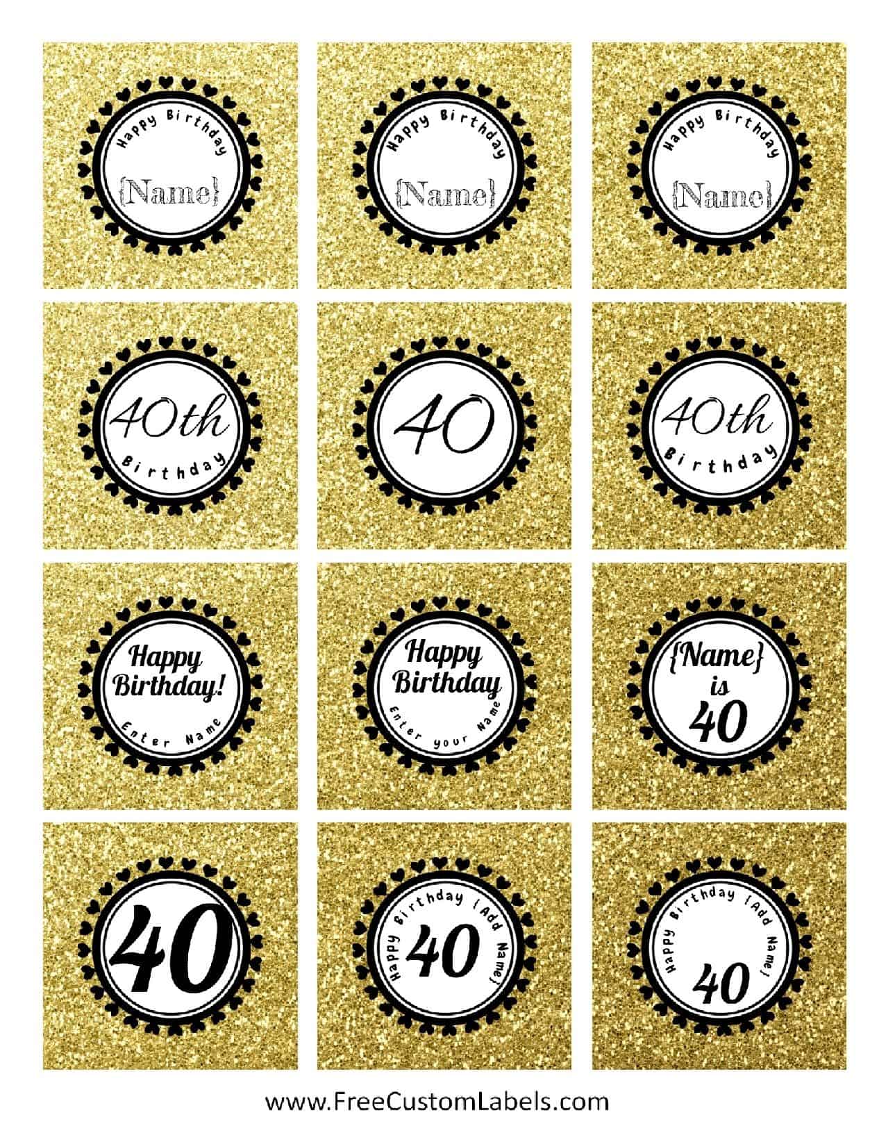 40th Birthday Cupcake Toppers Free Customizable