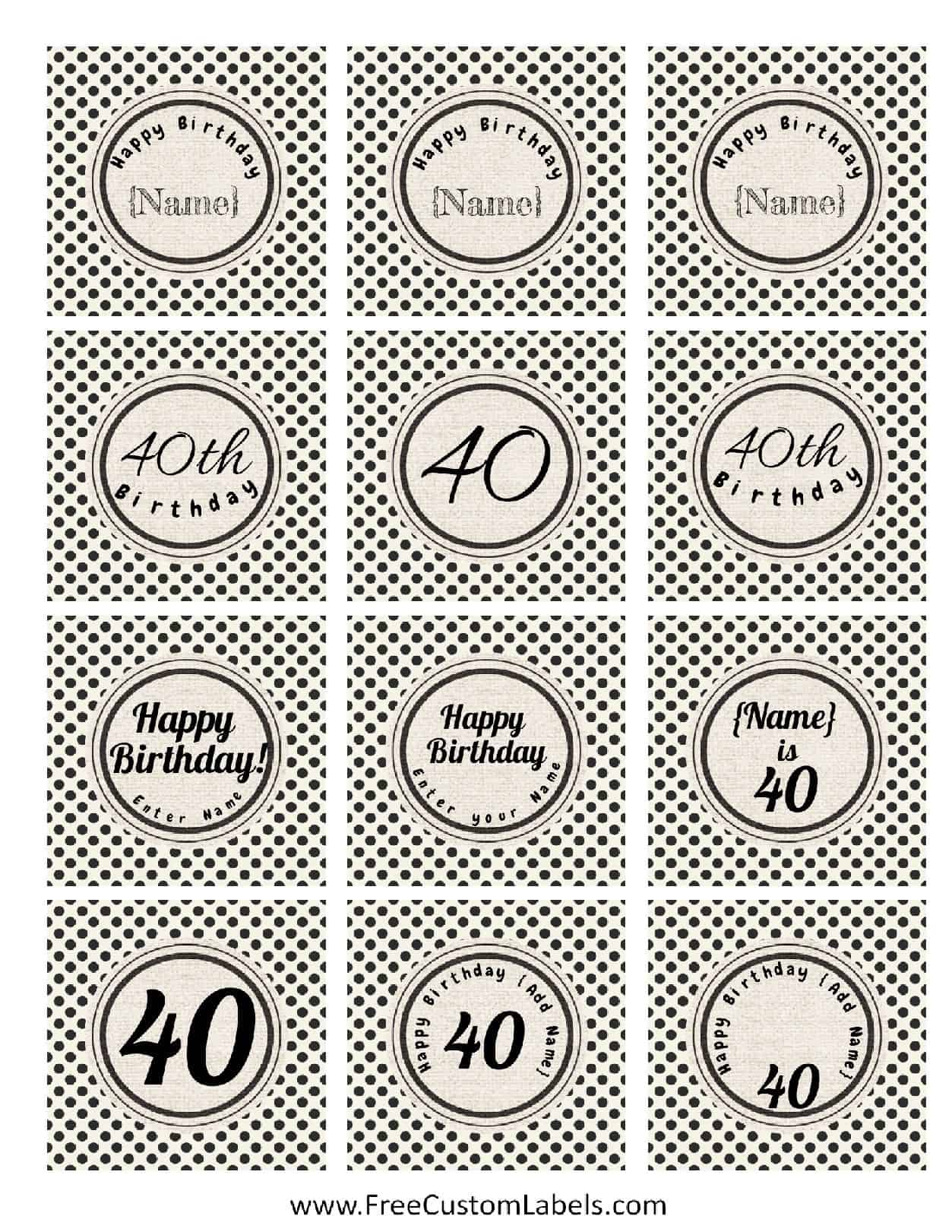 40th Birthday Cupcake Toppers Free Customizable