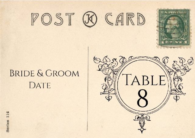 table number on vintage postcard